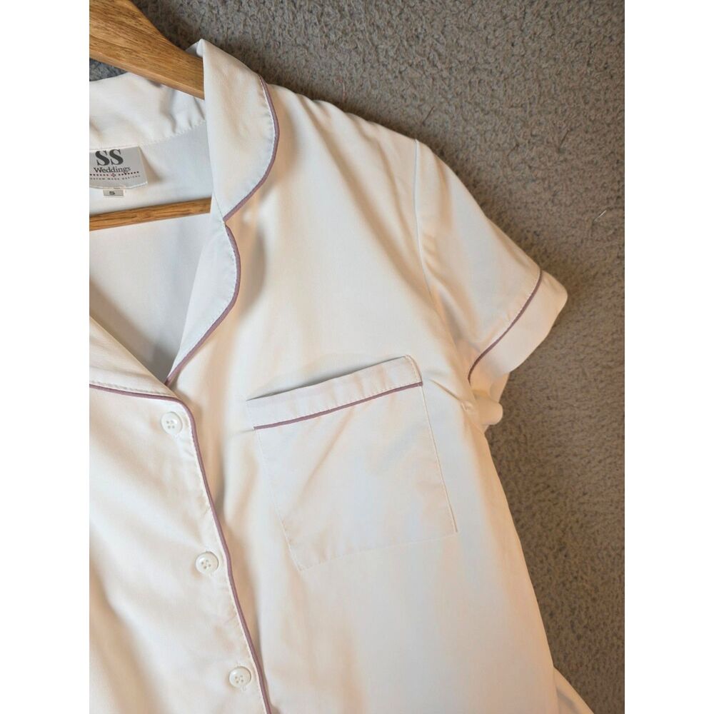SS Weddings Beige Piped Pajama Shorts Set Small - Picture 4 of 15